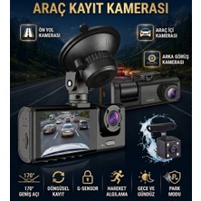 Nova Her Araç Için 3 Kameralı Araç Içi Kamera G-Sensörlü Kamera Kayıt Cihazı Mikrofonlu Yol ve Sürücü Takip Kamerası Siyah