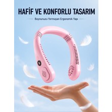 Pembe Boyun Tipi Fan USB Şarjlı Hafif Tasarım Güçlü Hava Üflemeli Serinletici