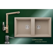 Real Stone Cappuccino Atelier 97x52 cm Çift Gözlü Granit Evye ve Tek Gövdeli Batarya Seti