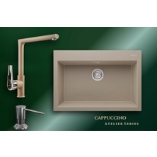 Real Stone Cappuccino Atelier 77x53 cm Tek Gözlü Granit Evye ve Tek Gövdeli Batarya Seti