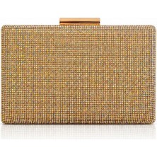 Seniorah Altın Sarısı Parlak Taş Kaplama Söz Nişan Düğün Kadın Abiye Çanta Clutch