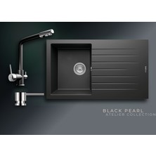 Real Stone Black Pearl 86x50 cm Tek Gözlü Granit Evye ve Arıtma Çıkışlı Batarya Seti