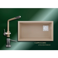Real Stone Cappuccino Atelier 75,5x42,5 cm Tek Gözlü Granit Evye ve Arıtma Çıkışlı Batarya Seti
