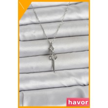 Havor 316L Çelik Zincir Gümüş Renk Kılıç Model Kadın Kolye