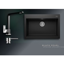 Real Stone Black Pearl 77x53 cm Tek Gözlü Granit Evye ve L Kuğu Batarya Seti