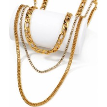 Chavin 3 Katmanlı Taşlı Gold  Alloy Kadın Zincir Kolye EN19