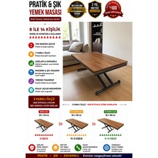 Yan Baştan Açılır Akıllı Yemek Masası Mdf Tabla Alt Mekanizma Metal Siyah Renk