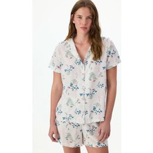 Penti Kırık Beyaz Petal Mist Çiçekli Kısa Kollu Gömlek Şort Pijama Takımı