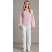 Bellea Collection Ispanyol Kol Belde Oturan Vücudu Saran Slim Fit Kadın Gömlek Pembe