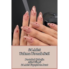 Easy Beauty Badem Tırnak Kalp Desenli Orta Uzunlukta 24 Adet Takma Tırnak Seti W1839