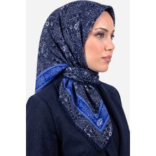 Hadiora Kadın Lacivert Mavi Otantik Şal Desenli Flamlı Dimi Eşarp