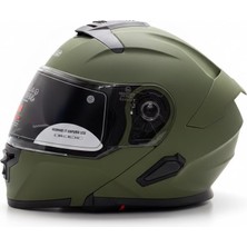 Casque Çene Açılır Kask Vizörlü Haki Yeşil Ece Belgeli