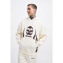 Machinist Erkek Oversize Fire Baskılı Sweatshirt Ekru