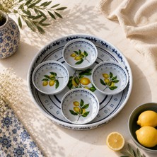Sarkap Home 26 cm Lemon Design Beyaz Meyve Tabağı ve 4'lü Çerezlik Seti