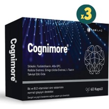 Cognimore 60 Kapsül Sitikolin Fosfatidilserin Alfa-Gpc Rhodiola Ginkgo Biloba L-Teanin Vitamin B6 B12 Folik Asit Takviye Edici Gıda 3 Adet Tab