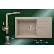 Real Stone Cappuccino Atelier 76x43,5 cm Damlalıklı Tek Gözlü Granit Evye ve Tek Gövdeli Batarya Seti
