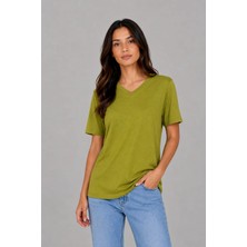 Zemci Kadın V Yaka Bluz Viskon Tshirt