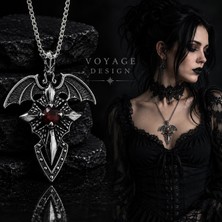 Voyage Accessory Paslanmaz Çelik Kırmızı Zirkon Taşlı Melek Kanat Stil Gotik Kadın Kolye
