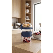 Kitchen Life Take'n Go Hazır Kapaklı Kaşıklı Yoğurt Yulaf Müsli Saklama Kabı Taşınabilir Yemek Kabı 600 ml