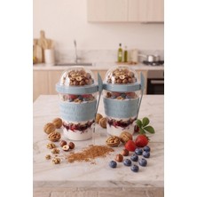 Kitchen Life 2'li Take'n Go Hazır Kapaklı Kaşıklı Yoğurt Yulaf Müsli Saklama Kabı Taşınabilir Yemek Kabı 600 ml