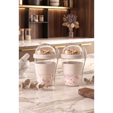 Kitchen Life 2'li Take'n Go Hazır Kapaklı Kaşıklı Yoğurt Yulaf Müsli Saklama Kabı Taşınabilir Yemek Kabı 600 ml