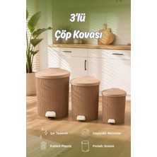Porsima 0709-2 Stil 3lü Yuvarlak Pedallı Içi Kovalı Çöp Kovası Seti - Banyo Mutfak Çöp Kovası Takımı Mokka