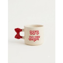 Palto Tasarım 90'baby El Yapımı Krem Parlak Kurdele Kulp Kupa - El Işçiliği Hediyelik Kupa Bardak Mug