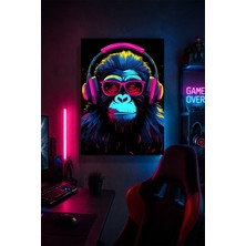 Lucena Kulaklıklı Goril Metal Duvar Tablosu Neon Gamer Oda Dekoru 15X20 cm A5 Boyutunda