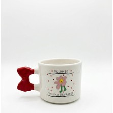 Palto Tasarım Gülümse Yoluna Devam Et El Yapımı Krem Parlak Kurdele Kulp Kupa - El Işçiliği Hediyelik Kupa Bardak Mug