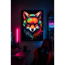 Lucena Gaming Kulaklıklı Tilki Metal Duvar Tablosu Gamer Oda Dekoru Renkli Tasarım 15X20 cm A5 Boyutunda