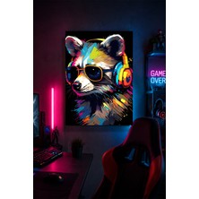 Lucena Kulaklıklı Rakun Metal Duvar Tablosu Renkli Gamer Oyun Odası Dekoru 30X40 cm A3 Boyutunda