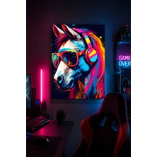 Lucena Kulaklıklı At Metal Duvar Tablosu Renkli Gamer Oyun Odası Dekoru 15X20 cm A5 Boyutunda