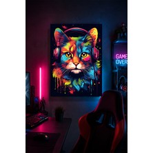 Lucena Gaming Kulaklıklı Kedi Metal Duvar Tablosu Gamer Oda Dekoru Renkli Tasarım 20X30 cm A4 Boyutunda