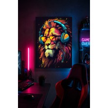 Lucena Gaming Aslan Metal Duvar Tablosu Kulaklıklı Gözlüklü Gamer Oda Dekoru 20X30 cm A4 Boyutunda