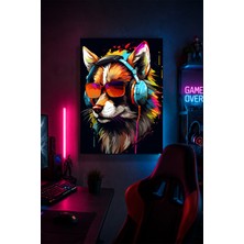 Lucena Kulaklıklı Tilki Metal Duvar Tablosu Renkli Gamer Oyun Odası Dekoru 15X20 cm A5 Boyutunda