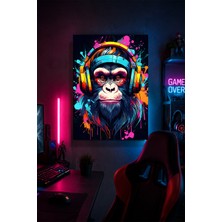 Lucena Gaming Goril Metal Duvar Tablosu Kulaklıklı Gamer Oda Dekoru Renkli Tasarım 15X20 cm A5 Boyutunda