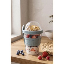 Kitchen Life Take'n Go Hazır Kapaklı Kaşıklı Yoğurt Yulaf Müsli Saklama Kabı Taşınabilir Yemek Kabı 600 ml