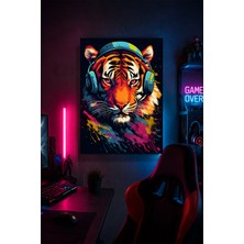 Lucena Gaming Kulaklıklı Kaplan Metal Duvar Tablosu Gamer Oda Dekoru Renkli Tasarım 15X20 cm A5 Boyutunda