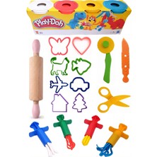 Cocota Toys Oyun Hamuru Seti ( Play Doh 4'lu Oyun Hamuru, Merdane, Şekil Kalıpları ve Enjektör Pres Seti)