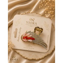 Yiora Premium Lüks Kristal Taşlı Gold Metal Kanat Mandal Toka
