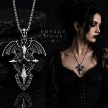 Voyage Accessory Paslanmaz Çelik Siyah Zirkon Taşlı Melek Kanat Stil Gotik Kadın Kolye