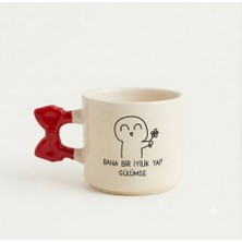 Palto Tasarım Bana Bir Iyilik Yap Gülümse El Yapımı Krem Parlak Kurdele Kulp Kupa - El Işçiliği Hediyelik Kupa Bardak Mug