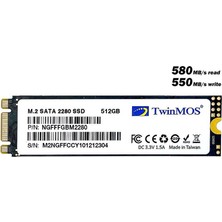 TwinMos 512 GB Twınmos M.2 2280 Sata3 580/550 NGFFFGBM2280