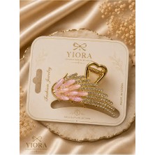Yiora Premium Lüks Kristal Taşlı Gold Metal Kanat Mandal Toka