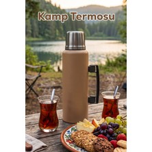 Porsima 2085-2 Çift Katmanlı Paslanmaz Çelik Termos Kulplu Termos Matara 1,5lt Kahve