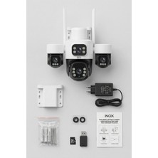 Inox X114 4 Lens 12MP Dış Mekan Wi-Fi Güvenlik Kamerası IP66 Su Geçirmez Renkli Gece Görüşlü Ptz