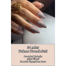 Easy Beauty Kısa Badem 24 Adet Gri Takma Tırnak Seti W1606