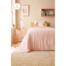 Ocean Home Textile %100 Pamuk Penye Pembe Kalp Nakışlı Çocuk Tek Kişilik Çok Amaçlı Örtü 155 x 215 cm