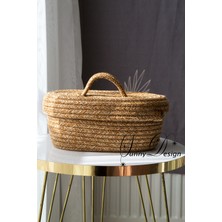 Sunny Design Jüt Hasır Sepet Oval Kapaklı Sepet Organizer