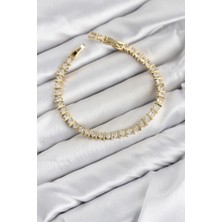 Moresun Buğz cm Şerit Model Zirkon Taşlı Vıp Seri Gold Renk Pirinç Kadın Bileklik